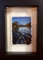 SOLD- Canoe -Oil on Playing Card framed